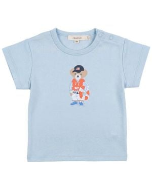 Fragile Cotton Short Sleeve Bear Print Tshirt - Blue