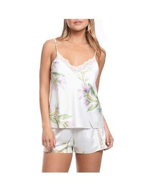 In Bloom Elyse Floral Satin Shortie Pajamas - White
