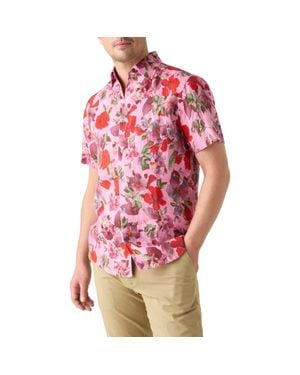 Robert Talbott Morgan Printed Floral Linen Short Sleeve Shirt - Pink
