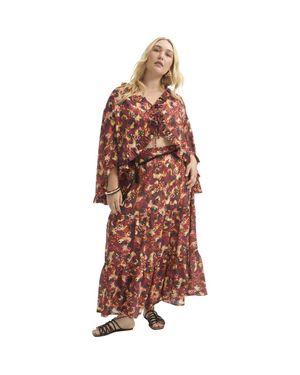 June + Vie Tiered Printed Maxi Skirt - Brown