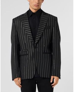 Philipp Plein Jacquard Blazer Lord Fit Strass - Black