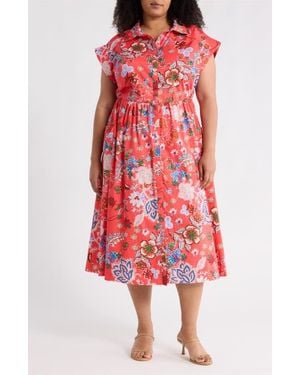 Sugarlips Oreanna Floral Print Midi Shirtdress - Red