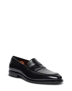 Santoni Gregor Patent Leather Penny Loafer - Black