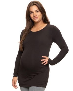 Felina Cotton Modal Maternity Side Shirred Long Sleeve Crewneck Shirt - Black