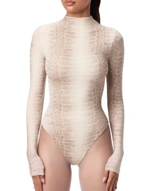 Naked Wardrobe Naked Snakeskin Print Long Sleeve Bodysuit - Natural