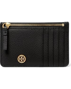 Tory Burch Walker Leather Top Zip Card Case - Black