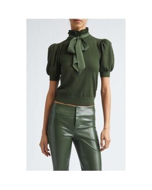 Alice + Olivia Chase Puff Sleeve Stretch Wool Sweater - Green
