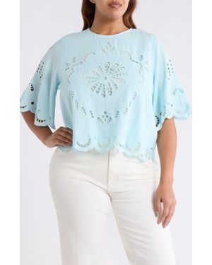 Treasure & Bond Cutout Linen Blend Top - Blue