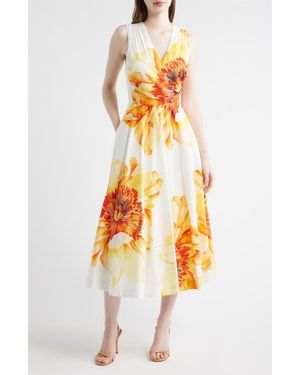 Tahari The Ines Floral Midi Dress - Orange