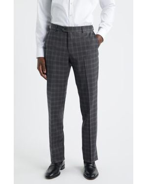 Berle Narrow Plaid Wool Dress Pants - Gray