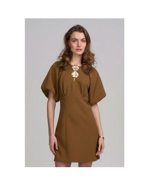 Elle Collection Balloon Sleeve Dress - Brown