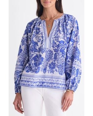 Vineyard Vines Print Split Neck Popover Top - Blue