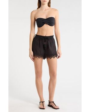 Ramy Brook Diane Eyelet Embroidered Cotton Drawstring Shorts - Black