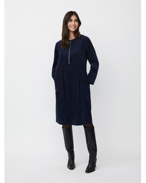 Masai Long Sleeve Crew Neck Zip Midi Dress - Blue