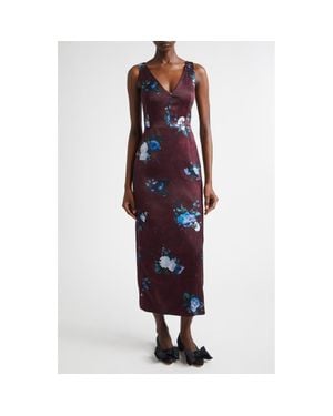 Erdem Abstract Rose Print Sleeveless Crepe Cocktail Dress - Purple