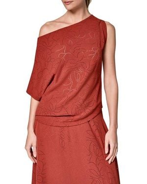 Donna Karan Laser Cut One-Shoulder Top - Red