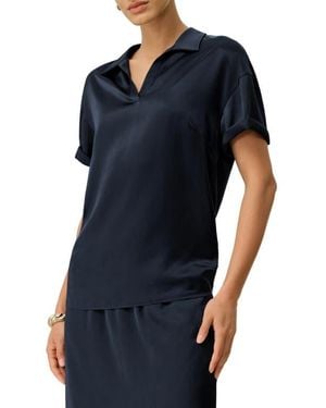 LILYSILK Washable Silk Charmeuse Polo Top - Blue