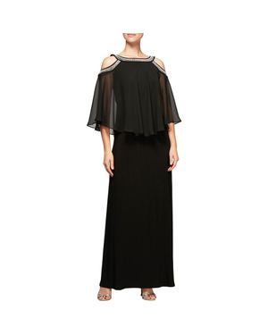 Alex Evenings Embellished Cold Shoulder Popover Formal Gown - Black