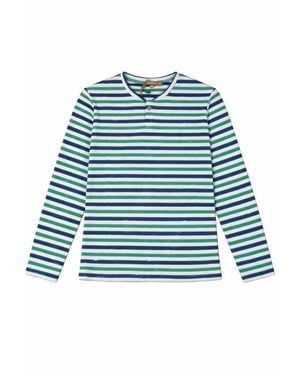 Be Positive Striped Henley Ribbed Neckline Long Sleeve Tee - Blue