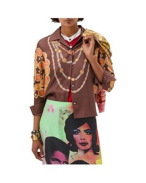 Versace The Lover Trompe L'Oeil Print Silk Twill Bowling Shirt - Brown
