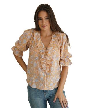 Paneros Clothing Chloe Floral Ruffle Cotton Shirt - Multicolor