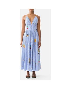 CAMILLA Waistband Dress With Tie Detail - Blue