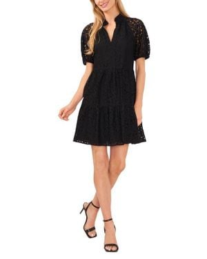 Cece Puff Sleeve Babydoll Lace Minidress - Black