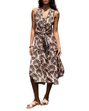 Mint Velvet Floral Print Sleeveless Midi Dress - Brown