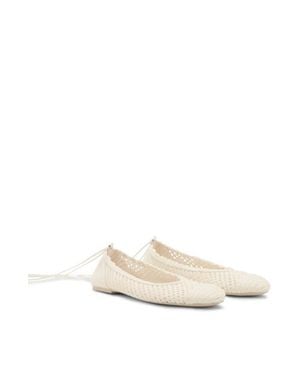 Mango Ankle Wrap Knit Ballet Flat - White