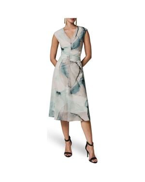 Donna Karan Watercolor Print Ruched Sleeveless Dress - Multicolor