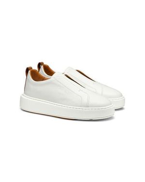 Santoni Tumbled Leather Slip-On Sneaker - White