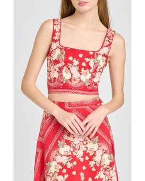 Wayf Edith Linen Blend Crop Top - Red