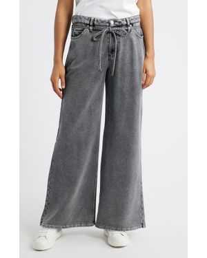 City Blues Wide Leg Drawstring Waist Knit Jeans - Black