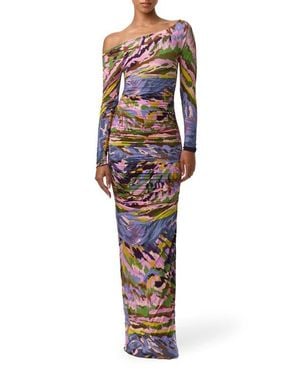Naked Wardrobe Ruched Off The Shoulder Long Sleeve Maxi Dress - Blue