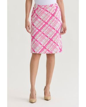 Ming Wang Plaid Knit Straight Skirt - Pink