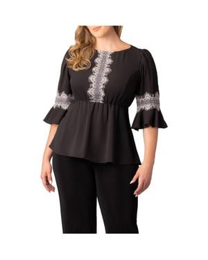 Kiyonna Chateau Lace Peplum Top - Black
