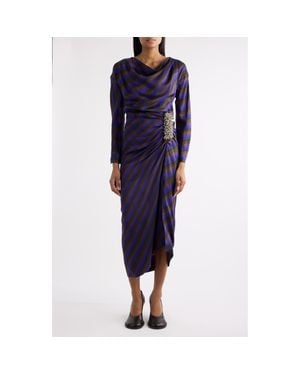 Dries Van Noten Didi Stripe Embellished Long Sleeve Dress - Blue