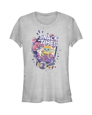 Star Wars: The Mandalorian Junior's Star Wars The Mandalorian And Grogu The Child Happy Snack Time Graphic T-Shirt - Gray