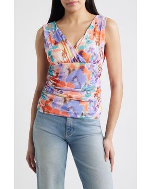 Loveappella Ruched Empire Waist Sleeveless Top - Red
