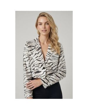 Modenaire Cropped Leopard Print Sequin Blazer - Gray