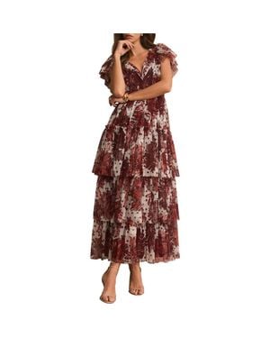 Mint Velvet Floral Print Tulle Midi Dress - Red