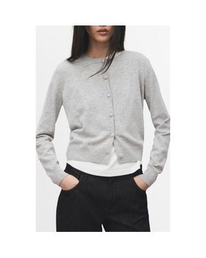 Mango Covered Button Crewneck Cardigan - Gray