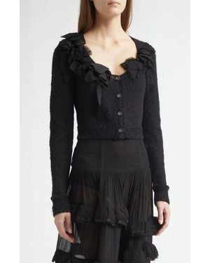 Meruert Tolegen Hand Knit Crop V-Neck Cardigan - Black