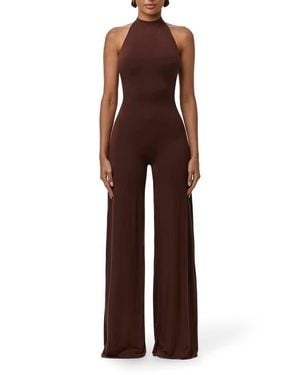 Naked Wardrobe Smooth Halter Wide Leg Jumpsuit - Brown