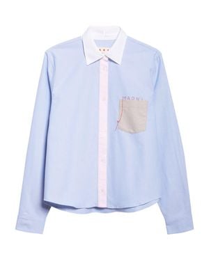 Marni Mending Logo Colorblock Cotton Poplin Button-Up Shirt - Blue