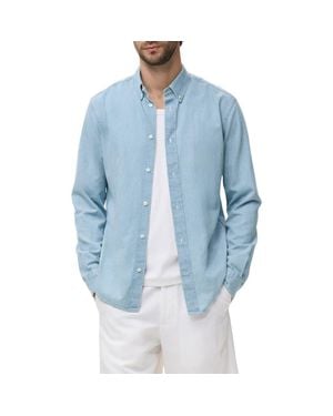 Mango Regular Fit Cotton & Linen Denim Button-Down Shirt - Blue