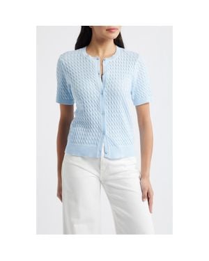 Halogen® Cable Knit Cotton Button Front Cardigan - Blue