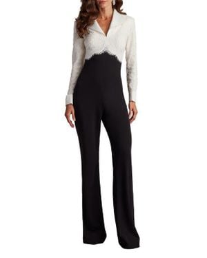 Tadashi Shoji Cotton Blend Lace & Crepe Jumpsuit - Blue