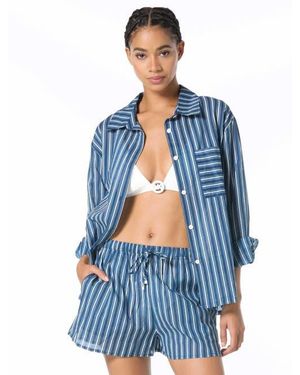 MICHAEL Michael Kors Striped Cover-up Swim Shirt - Blue