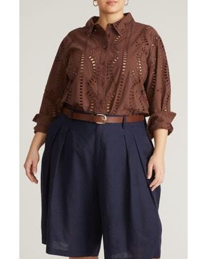 UNIVERSAL STANDARD Embroidered Cotton Poplin Blouse - Blue